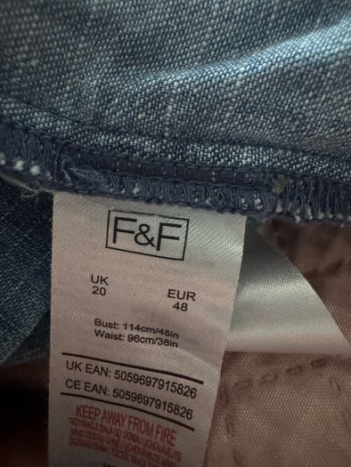 F&F long sleeve knee length denim dress size UK18/20 EU46/48 Postage included