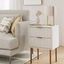 Small Bedside Tables with 2 Drawers, Wooden Nightstand with Gold Legs, Mid-Century Modern Bed Side End Table for Bedroom, Living Room, White Image 3