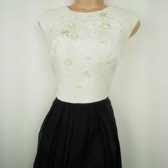 Karen Millen Black White Full Skirted Flower Applique Jacquard Dress