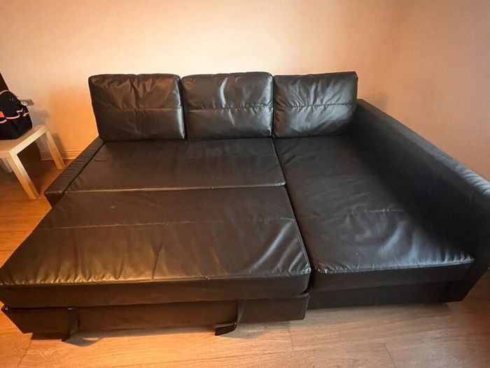 Black Vegan Leather Couch / Fold-out Double Bed