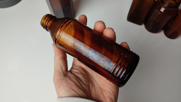 364 - Set of 5 Vintage Collectible Decorative Amber Glass Bottles