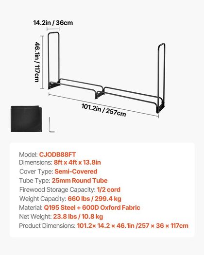 Firewood Rack with Waterproof Cover 257cm