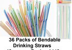 Box of Coloured Party Bendable 40 Pack Drinking Straws x 1440 = 36 Packs
