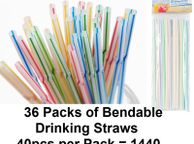 main image for ad Box of Coloured Party Bendable 40 Pack Drinking Straws x 1440 = 36 Packs