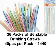 Box of Coloured Party Bendable 40 Pack Drinking Straws x 1440 = 36 Packs