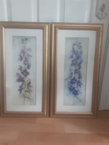 Pictures/(1) Purple Larkspur (2) Blue Larkspur .. Frame Sizes: 25" High x 13" Wide ..Heavily Reduced  Now Final Price Drop .. Both for 20.00euro