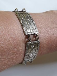 Hallmarked Silver Panel Bracelet - c.1940s