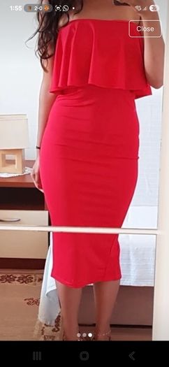 red midi dress