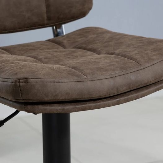 Set of 2 Button-Tufted Vintage Bar Stools - Swivel, Adjustable - Footrest - Brown PU