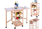 Folding Kitchen Trolley with Wooden and Ceramic Table Top with with 2 Metal Baskets for storage and 1 Drawer
