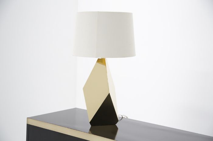 Pair of Modern Brass Origami Mid-century Style Table Lamps, USA