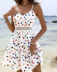 Shein Colorful Polka Dot Summer White Beach Cami Dress