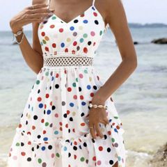 Shein Colorful Polka Dot Summer White Beach Cami Dress