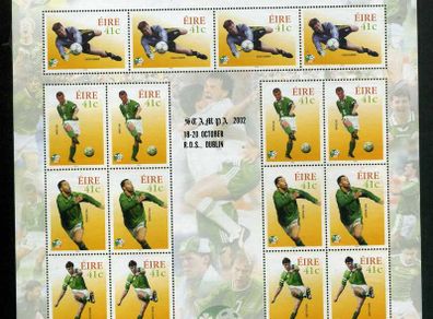 2002 Ireland Stampa Members Souvenir Irish Soccer for World Cup 2002 Heroes Commemorative Stamp Sheetlet Overprinted for Stampa Mint Never Hinged (MNH)