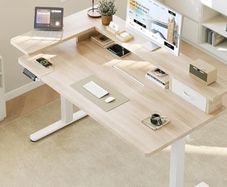 Standing Desk with Drawers, 120cm Height Adjustable Desk, Electric Standing Desk with Monitor Stand, Sit Stand Desk with USB Port, Ergonomic Computer Table for Home Office, Beige