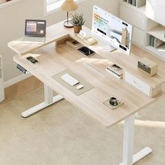 Standing Desk with Drawers, 120cm Height Adjustable Desk, Electric Standing Desk with Monitor Stand, Sit Stand Desk with USB Port, Ergonomic Computer Table for Home Office, Beige