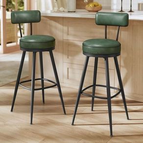 Set of 2 Bar Stools Ergonomic Backrest Faux Leather
