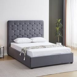 Madison Ottoman 4'6" Bed Grey Velvet Fabric