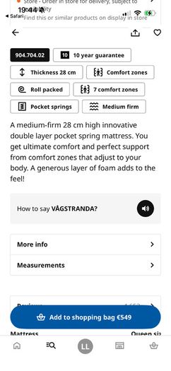 Ikea Vagstranda Kingsize Mattress