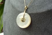 14ct Gold Mother of Pearl Pendant and 9ct Gold Chain Necklace. Chinese Character Design.