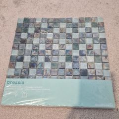 Blue & green Gloss Glass Mosaic tile, (L)306mm (W)306mm