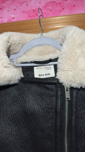 Zara Kids Black Faux Shearling Biker Jacket - Size 13-14 Yrs / 164 cm