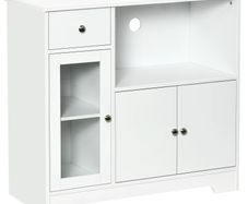Microwave Cabinet, Kitchen Buffet, Storage Cabinet for Kitchen, Dining Room 90 x 40 x 82 cm Tempered Glass and Wood, White