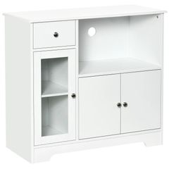 Microwave Cabinet, Kitchen Buffet, Storage Cabinet for Kitchen, Dining Room 90 x 40 x 82 cm Tempered Glass and Wood, White
