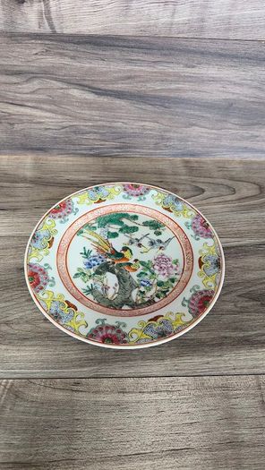 Qianlong Chinese Antique Plate 10 Inch 26cm Paradise Birds Flowers