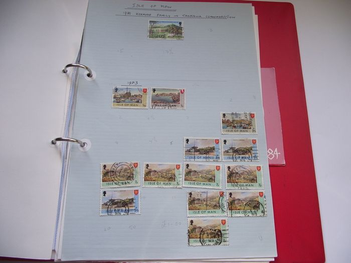 A collection of stamps from Isle of Man and Israel on albums pages (1950-1998) in the binder