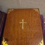 Antique Oak Church Box with Brass Cross Image 2