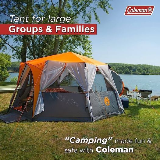 SALE Tent Octagon, 6 Man Festival Dome Tent, 6 Person Family Camping Tent with 360 Degree Panoramic View, Stable Steel Pole Construction, Sewn-in Groundsheet, 100 Percent