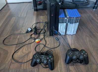 Classic Sony PlayStation 2 (PS2) Fat Bundle | 2 Controllers, 8MB Memory Card & 11 Games