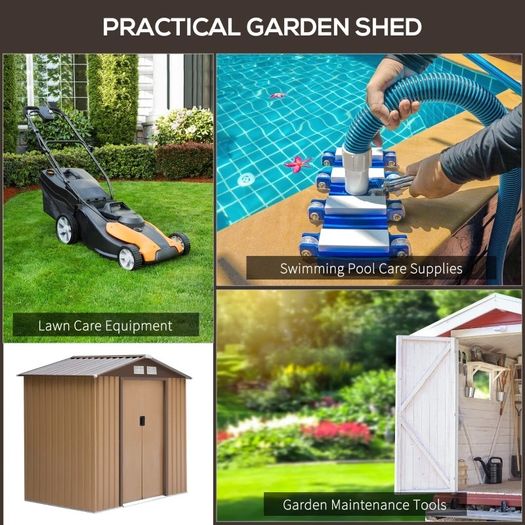 185H x 213L x 130Wcm Lockable Garden Shed Large Patio Roofed Tool Metal Storage Building Foundation Sheds Box Outdoor Furniture (FREE POSTAGE)