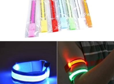 LED Safety armband. Reflective wrist arm ankle strap. Dog collar.