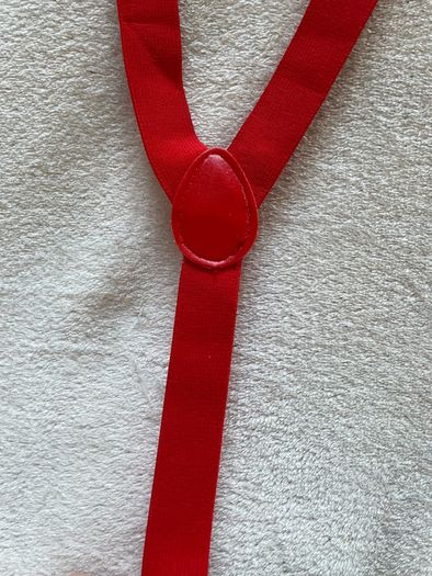 Red Suspenders Elastic Braces Adjustable Silver Clips Unisex Cosplay Costume