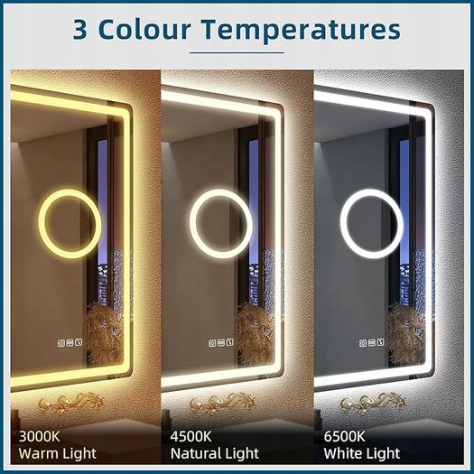 LED Bathroom Mirror 70x100cm Bluetooth Demister Dual LED Makeup Ensuite Vanity Light Memory Function