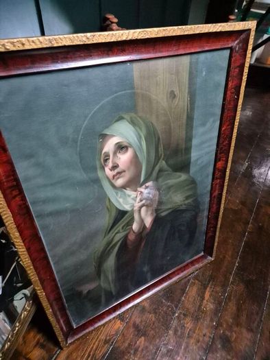 Vintage 1934 large print Mater Dolorosa glass wood framed
