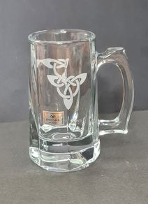 Duiske 1980s Vintage Irish Glass Tankard Mug with Celtic Knot & Original Sticker