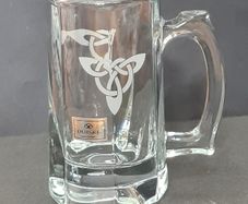 Duiske 1980s Vintage Irish Glass Tankard Mug with Celtic Knot & Original Sticker
