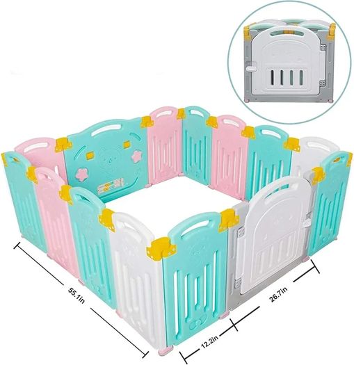 UANLAUO Foldable Baby Playpen Safety Play Yard for Toddler, Kids Activity Centre Indoor or Outdoor (14 Panel Multi)