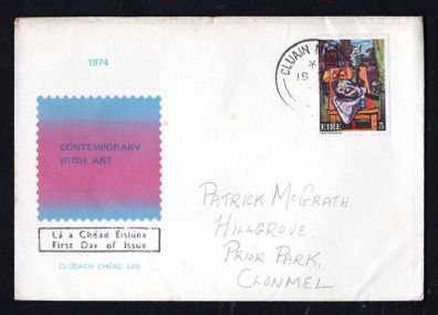 1974 Ireland Contemporary Irish Art: Painting by Norah McGuiness Commemorative Stamp First Day Cover (FDC) with Cluain Meala (Clonmel, Co Tipperary) cancel