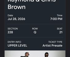 Chris Brown and Usher Raymond ticket. Birmingham concert 28 July 2026