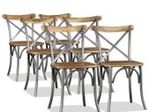 Dining Chairs 6 pcs Solid Mango Wood and Steel Cross Back