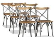 Dining Chairs 6 pcs Solid Mango Wood and Steel Cross Back
