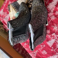 Dark Silver Glitter Ankle Boots
