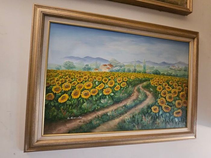 Oil On Canvas of Sunflower By C Benolt