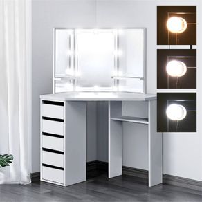Corner Dressing Table with LED Lighting White