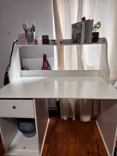 White Computer Desk with Removable Shelf & Office Chair