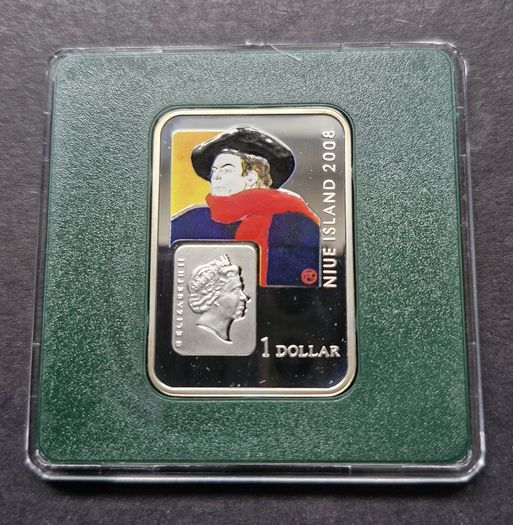 Niue 1 Dollar 2008, Painters Henri de Toulouse-Lautrec Silver Bar with COA .